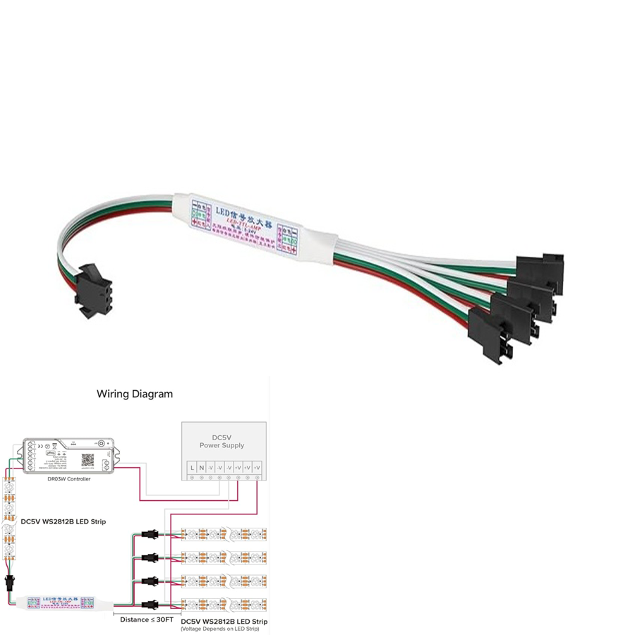 Mini TTL Signal Amplifier Repeater 1 to 4 Support 3Pin Addressable RGB IC WS2812B WS2811 16703 SK6812 DC 5-24V