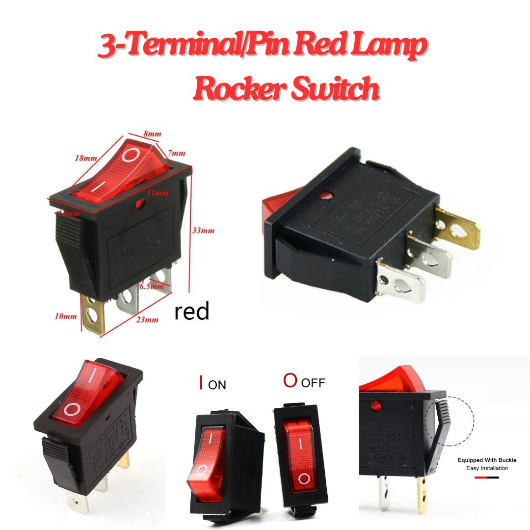 ON/OFF Rocker Switch 3Pins (16A-250VAC) with LED - KCD3