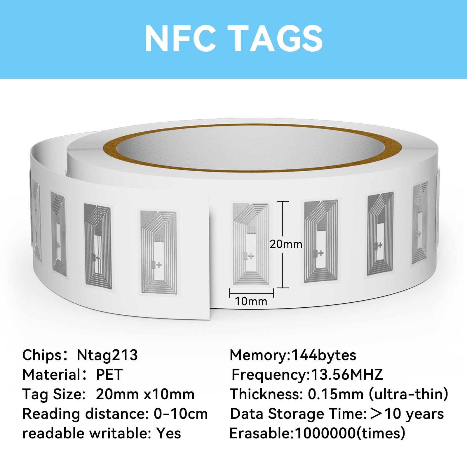 NFC / RFID Sticker 13.56 MHz NTAG213 - K6T4 - Size: 2x1cm