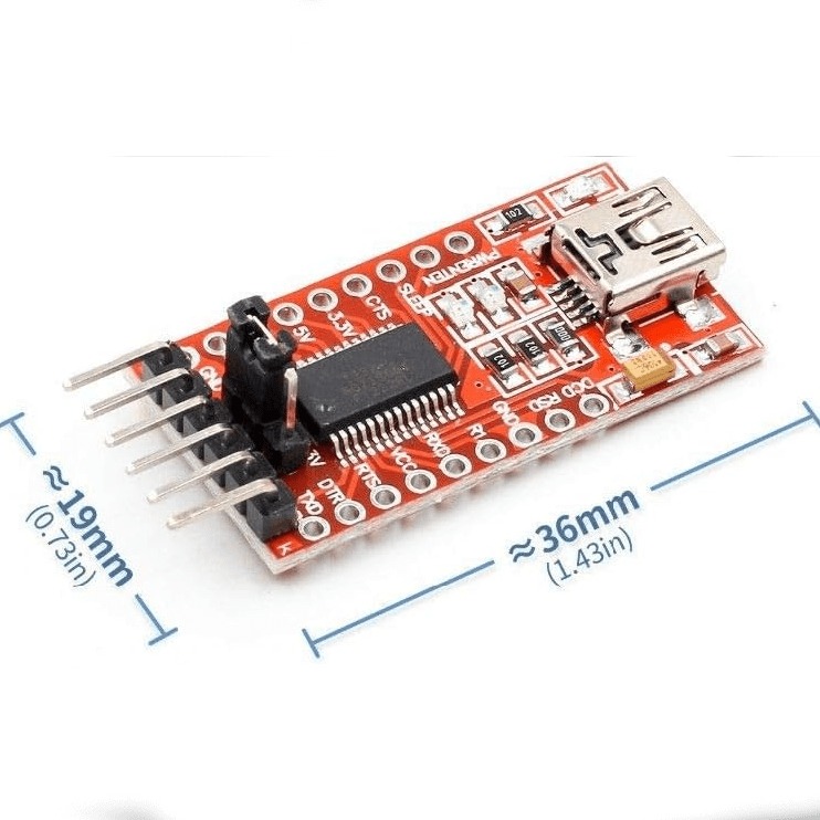USB mini to TTL FTDI Board Module FT232RL Switchable 3.3V/5V - Red Board