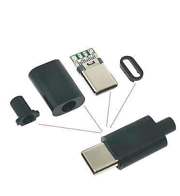 USB 3.1 Type C Male 24pin Connector with Plastic Housing (Black)