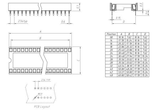 IC socket 28Pin (14+14) Wide