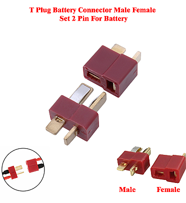 T Plug Battery Connector Male Female Set 2 Pin For Battery