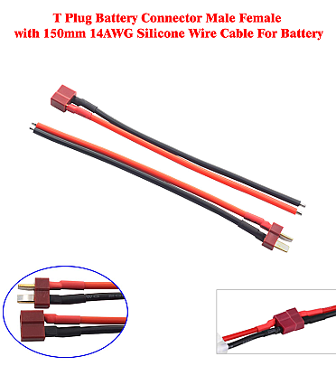 T Plug Battery Connector Male Female with 150mm 14AWG Silicone Wire Cable For Battery