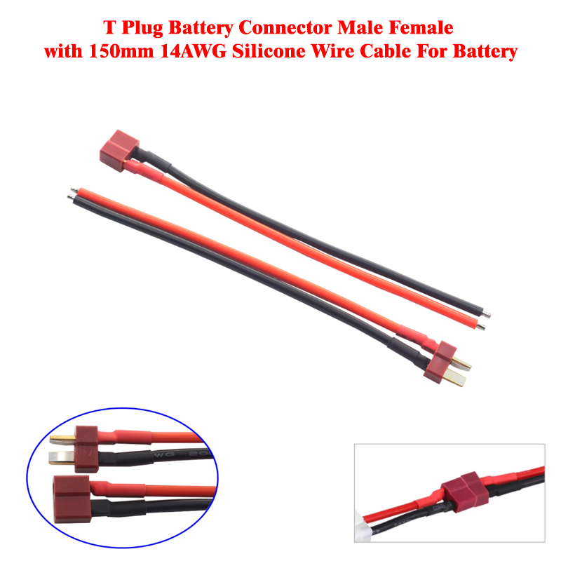 T Plug Battery Connector Male Female with 150mm 14AWG Silicone Wire Cable For Battery