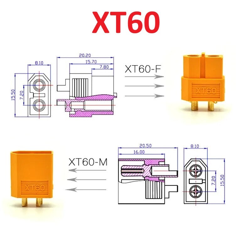 XT60 Battery Connectors Male Female Set 2Pin High Power For Battery