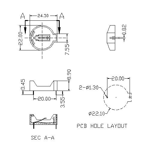 Coin Cell Battery holder Case For CR2025 & CR2032