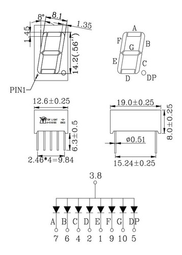 Single Digit 7 Segment (0.56 Inch) Com.Anode - RED - 5161BS