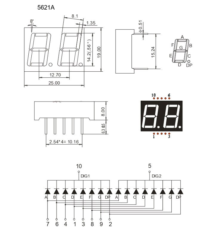 Two Digit 7 Segment (0.56 Inch) Com.Cathode - RED - 5621AS