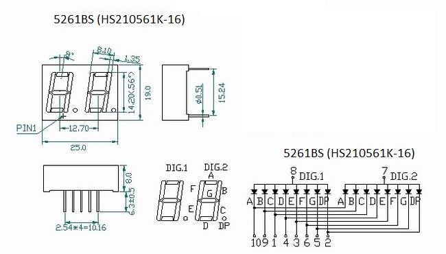 Two Digit 7 Segment (0.56 Inch) Com.Anode - RED - 5621BS