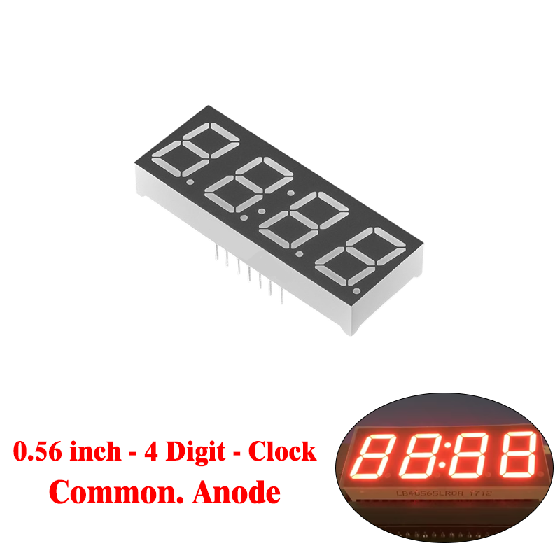 Four Digit Clock Time 7 Segment (0.56 Inch) Com.Anode - RED - 5643BS