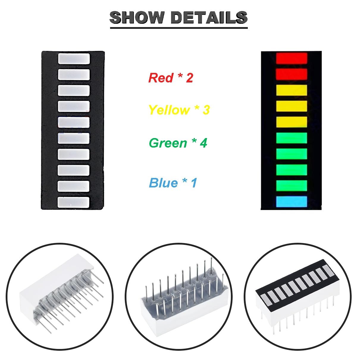 LED Light Bar 10Led RGB - (2Red-3Yellow-4green-1Blue) - 3R4Y3G
