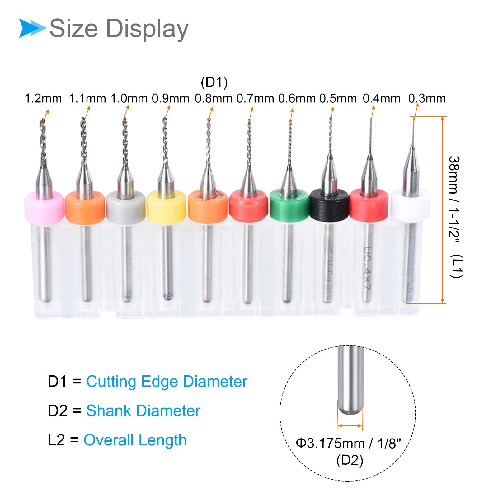 PCB Micro End Mill Bit Set 0.3:1.2mm for CNC (10Pcs)