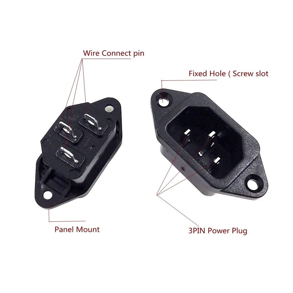 AC Power Socket 3Pins Plug Male Panel Mount  (10A - 250Vac) Connector (AC-04)