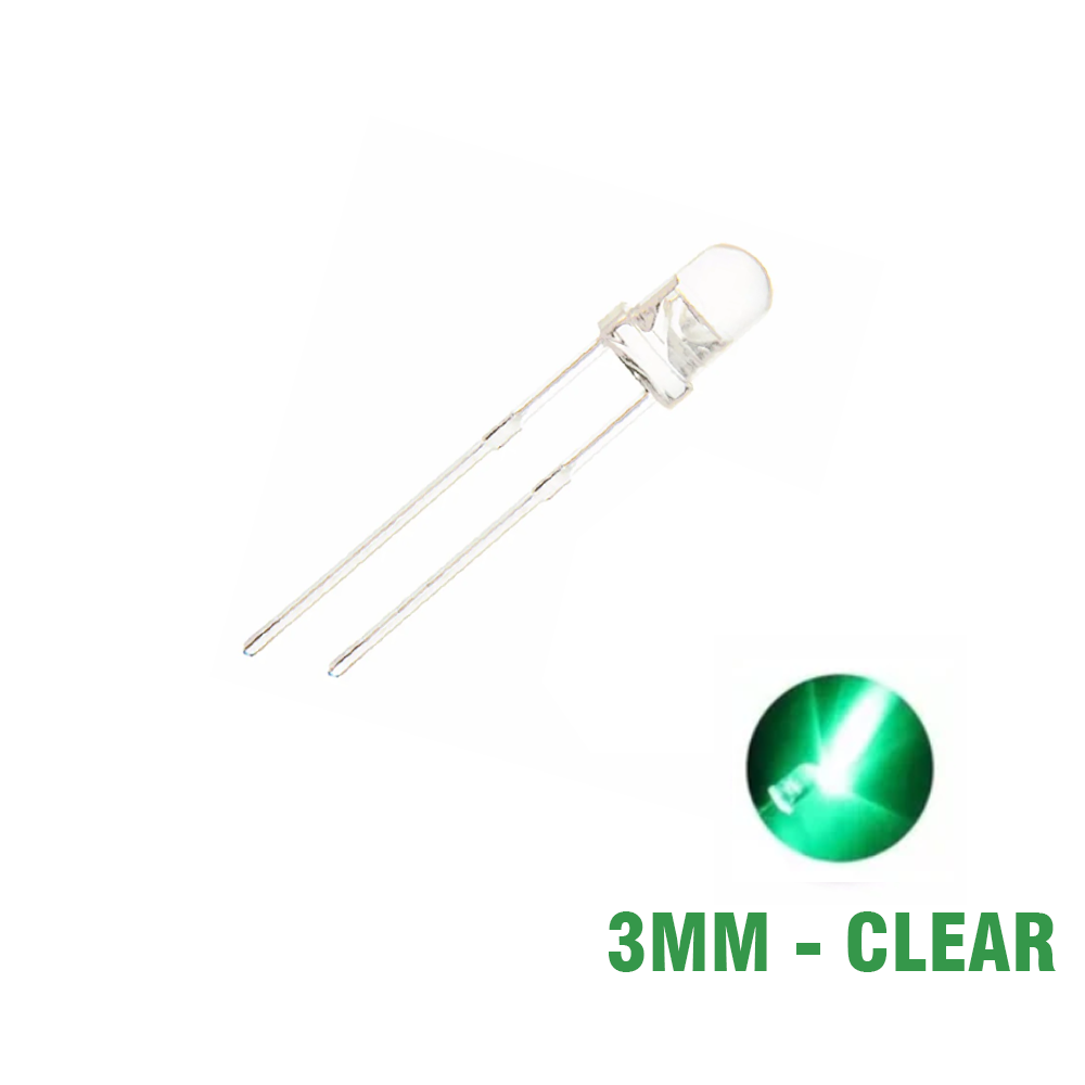 LED Green Clear 3mm -2Pin