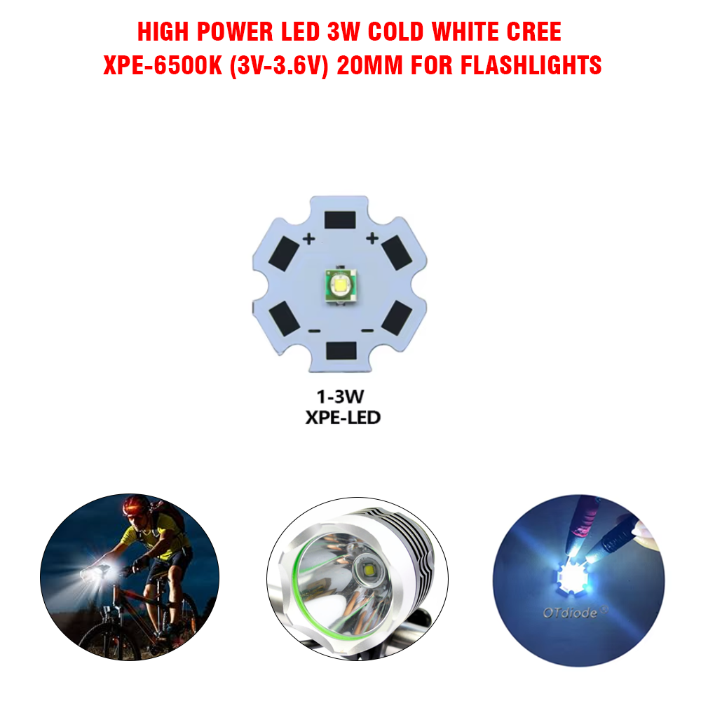 High Power LED 3W Cold White CREE XPE-6500K (3V-3.6V) 20mm For Flashlights