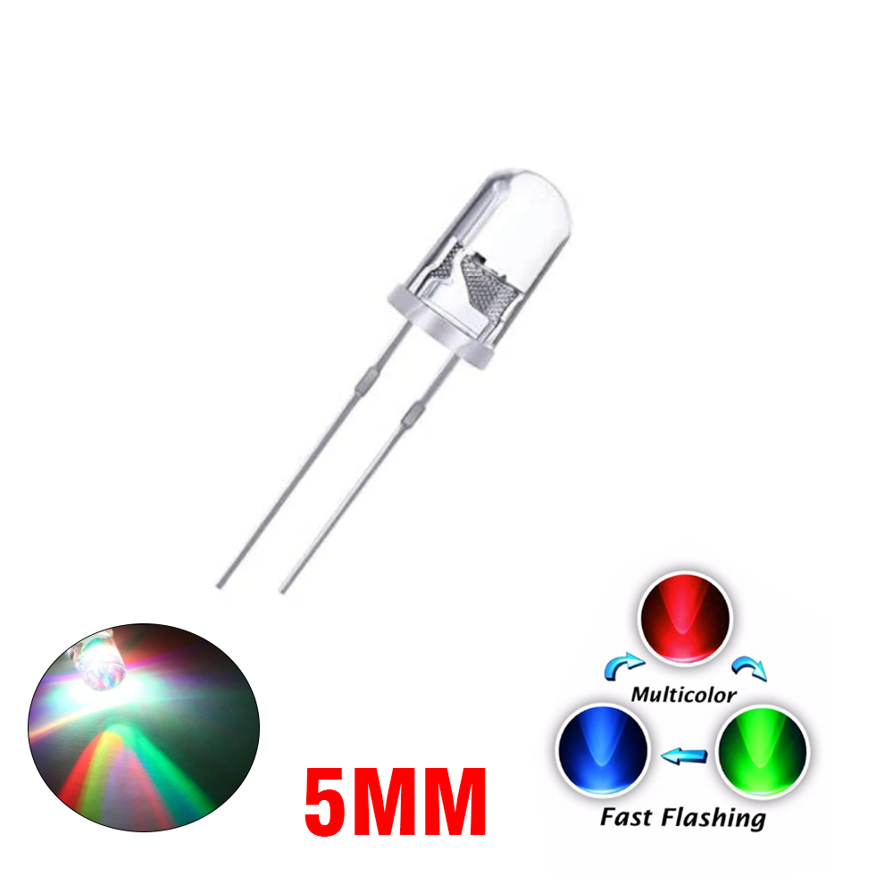 LED RGB 5mm Clear - Full Multi color Flashing - 2pin