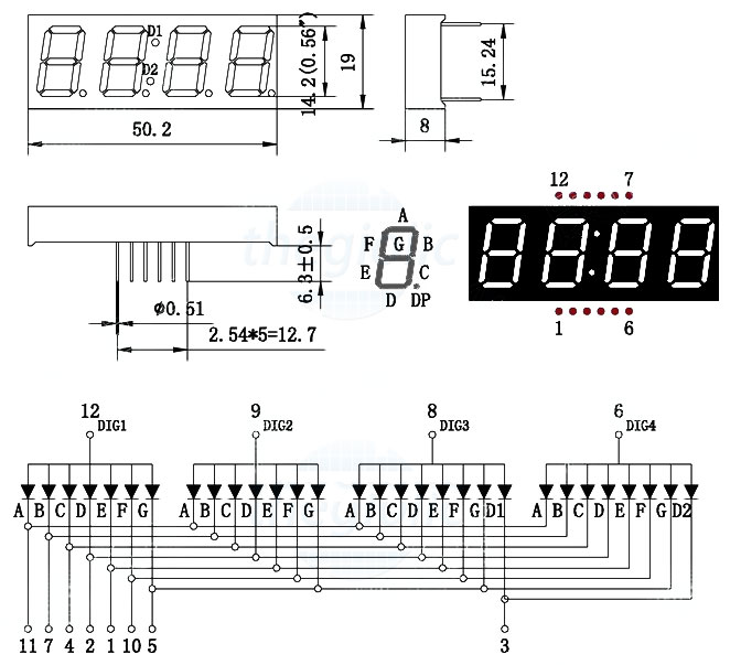 Four Digit Clock Time 7 Segment (0.56 Inch) Com.Anode - RED - 5643BS