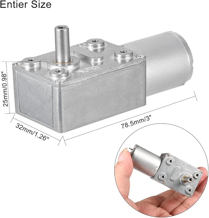 Worm Gear DC Motor for miniature Winches (60RPM - 12V) High Torque Reduction Gearbox