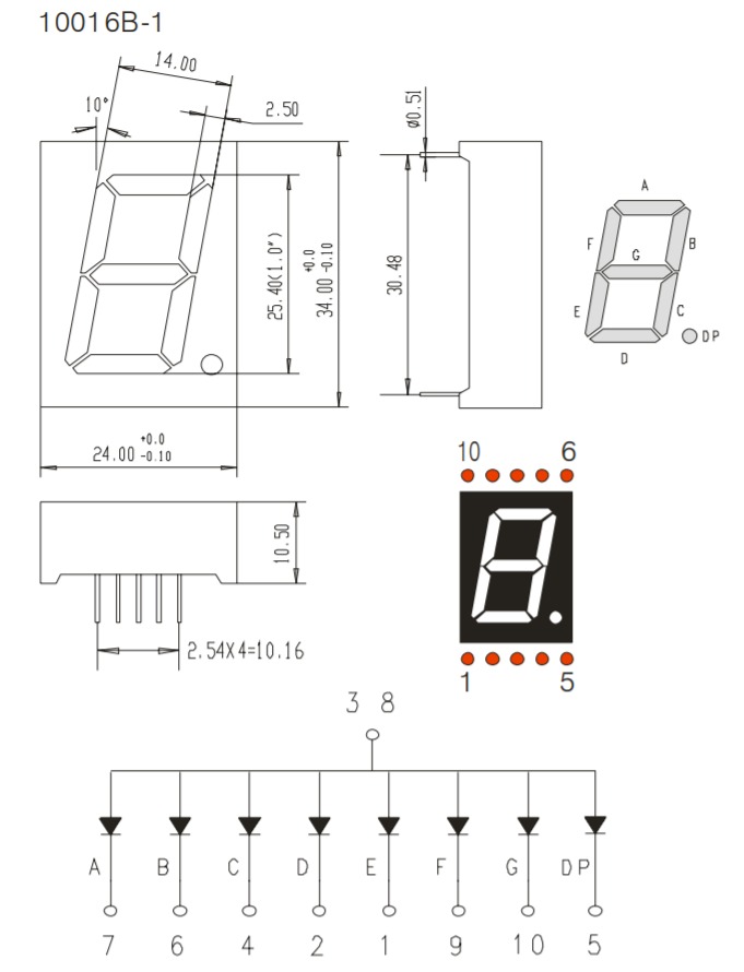 Single Digit 7 Segment (1 Inch) Com.Anode - RED - 10106BH