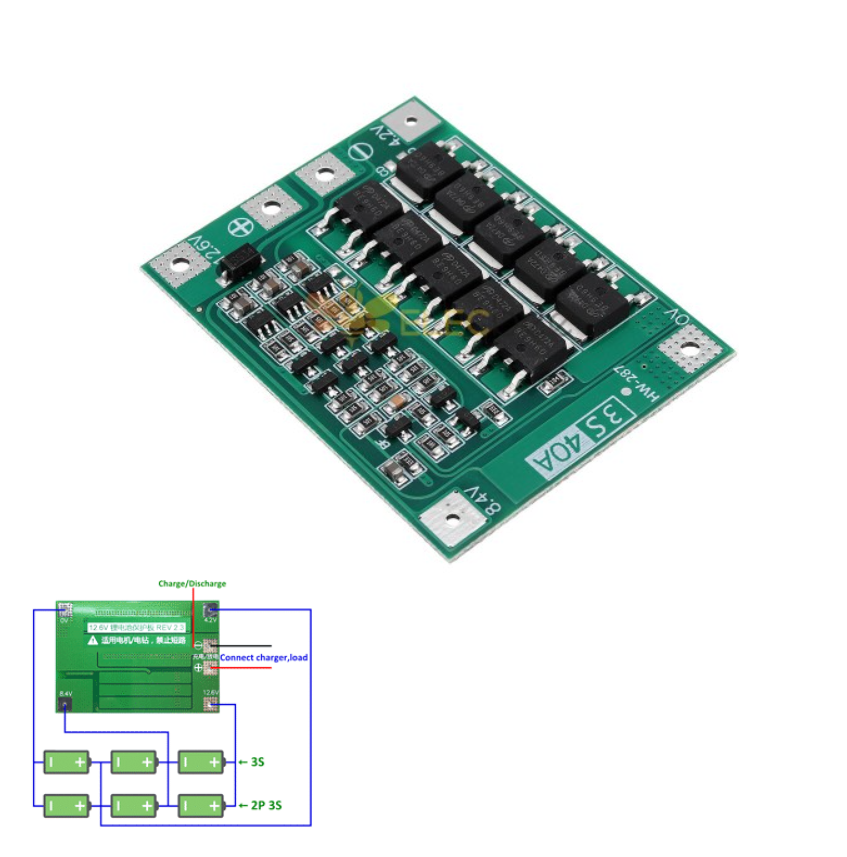 BMS 3S (12.6V - 40A) Lithium Battery Protection Module (Enhanced Version)