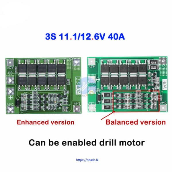 BMS 3S (12.6V - 40A) Lithium Battery Protection Module (Enhanced Version)