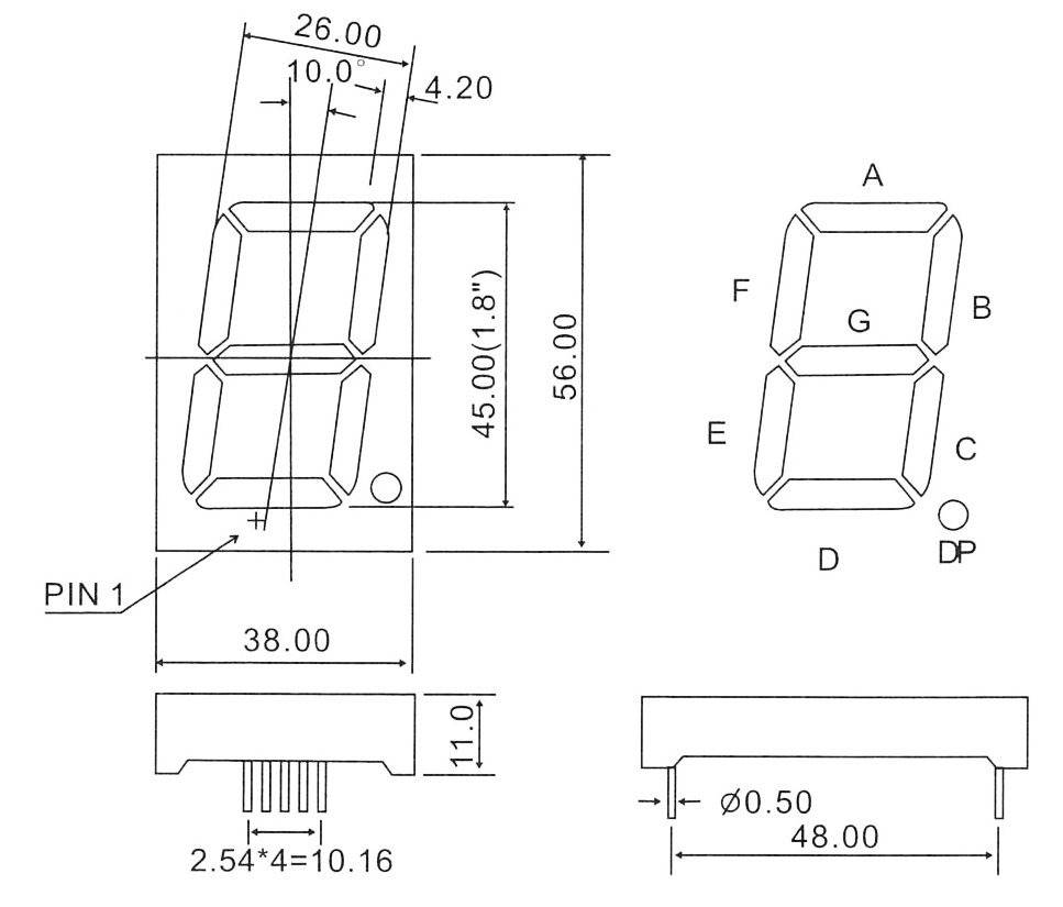 Single Digit 7 Segment 1.8 Inch Com.Anode - Red - FJS18101BH
