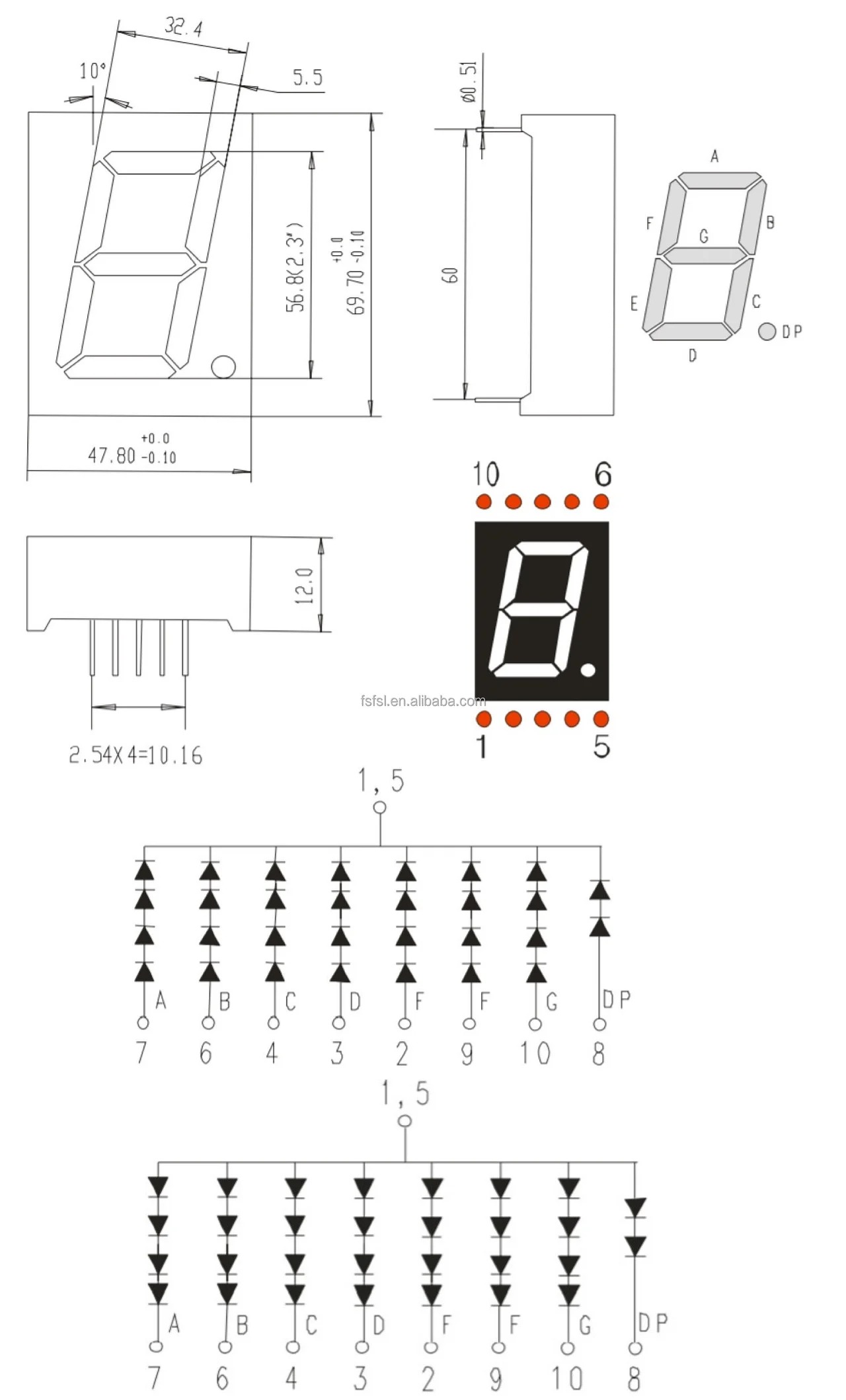 Single Digit 7 Segment 2.3 Inch Com.Cathode - Red - FJS23101AH