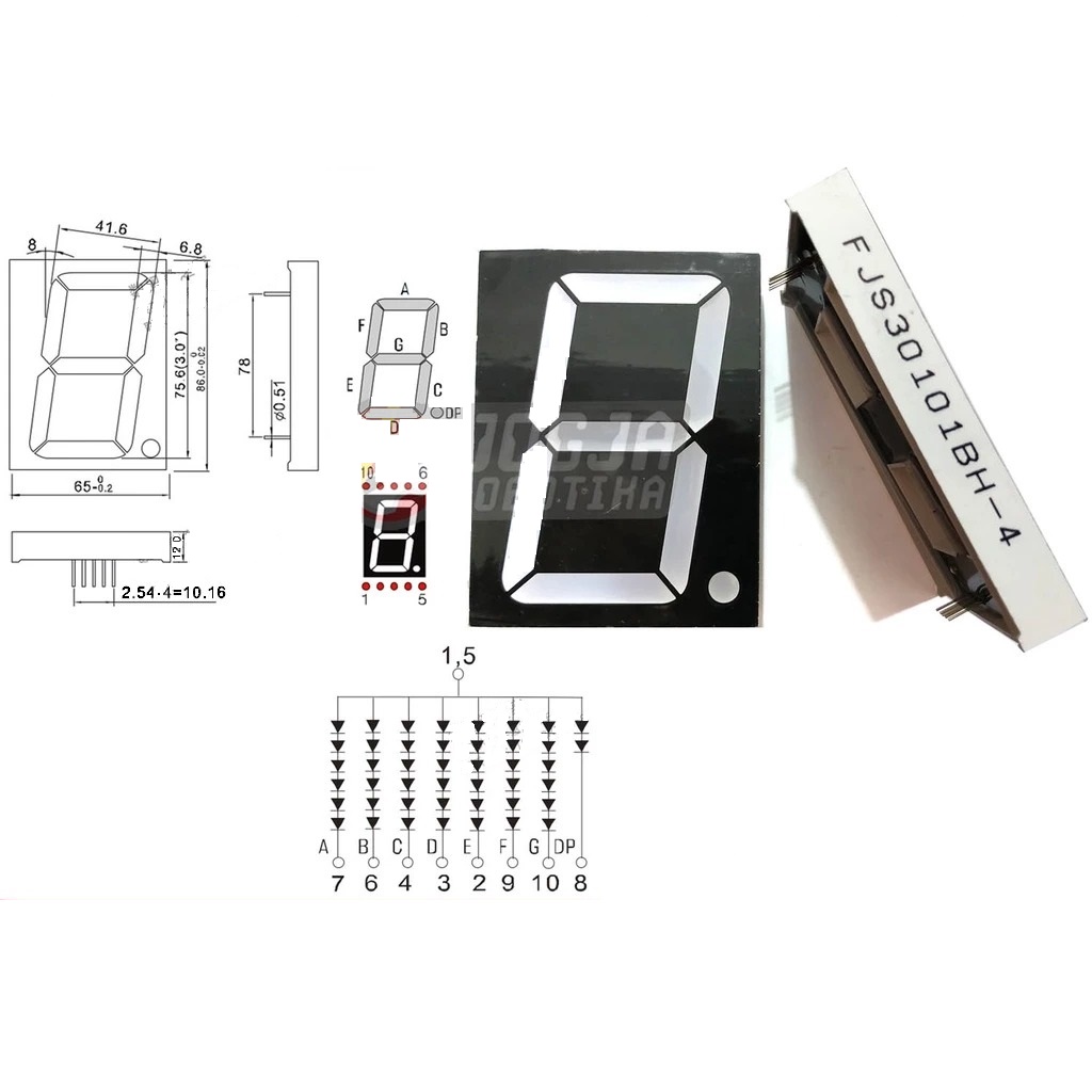 Single Digit 7 Segment 3 Inch Com.Anode - Red - FJS30101BH