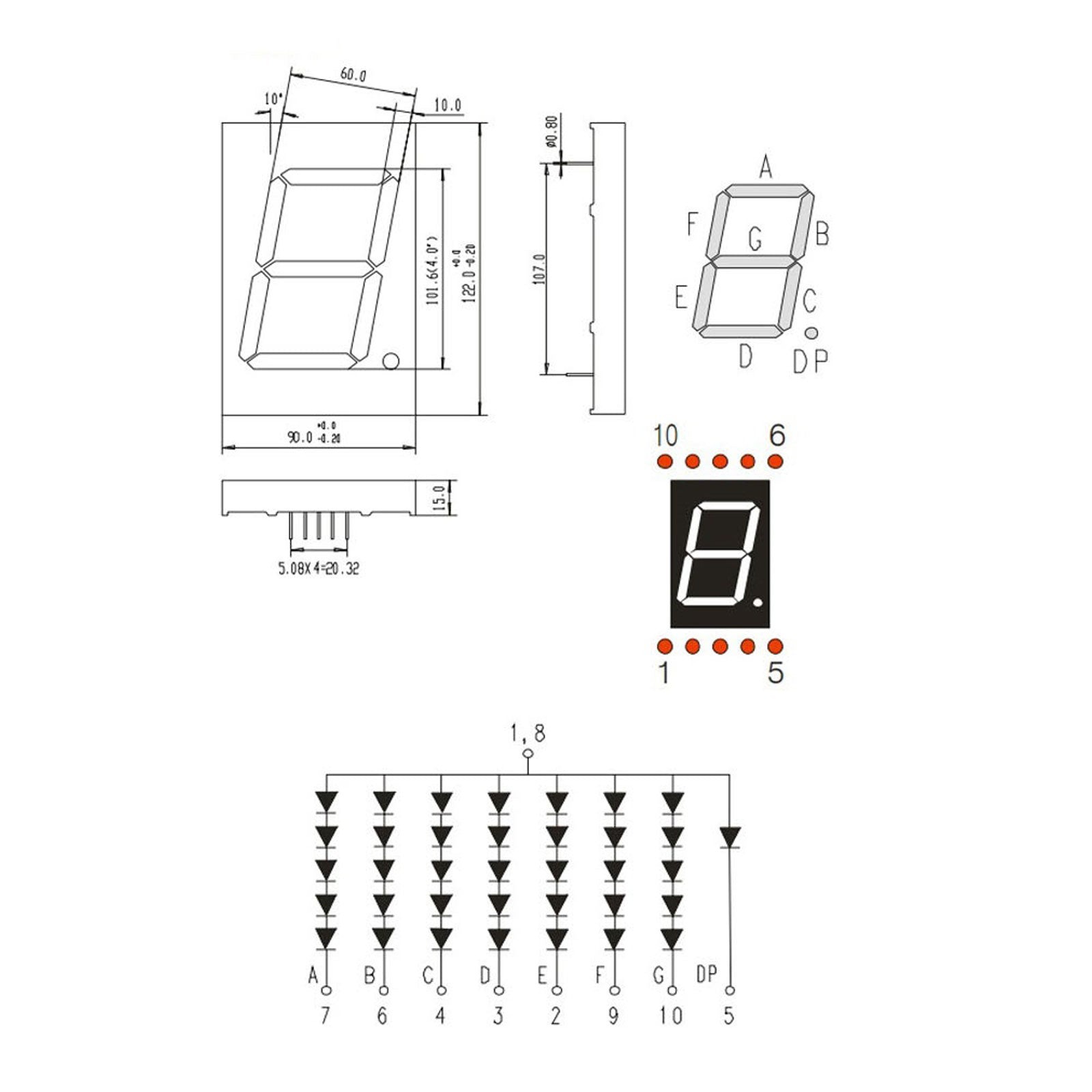 Single Digit 7 Segment 4 Inch Com.Anode - Red - FJS40101BH