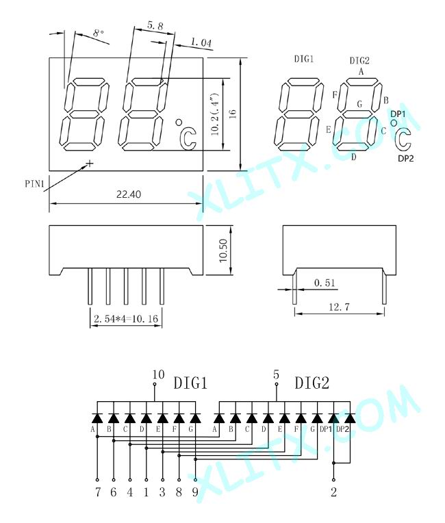 Two Digit 7 Segment °C display led with temperature (0.41 Inch) Com.Cathode - RED - 4213AS