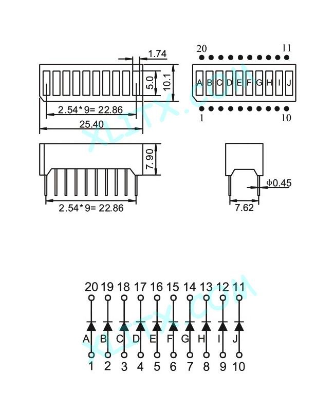 LED Light Bar 10Led - Red color - B10R