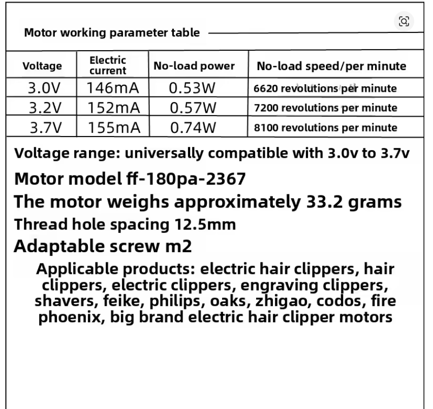 DC Motor (FF180PA-2367 - 3.7V) For Hair Clipper Electric Clipper Precious Metal Silent Brush