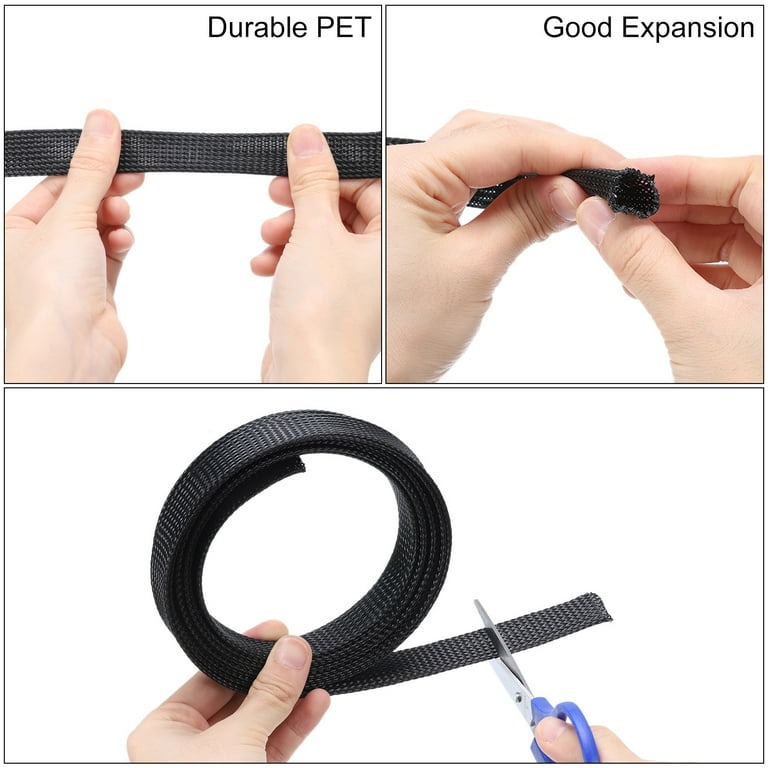 Cable Organizer (10mm) - 1meter Expandable Braided PET Black Cable Sleeve For Wires