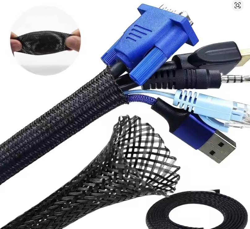 Cable Organizer (25mm) - 1meter Expandable Braided PET Black Cable Sleeve For Wires