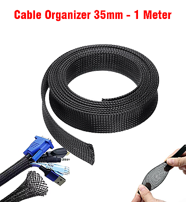 Cable Organizer (35mm) - 1meter Expandable Braided PET Black Cable Sleeve For Wires