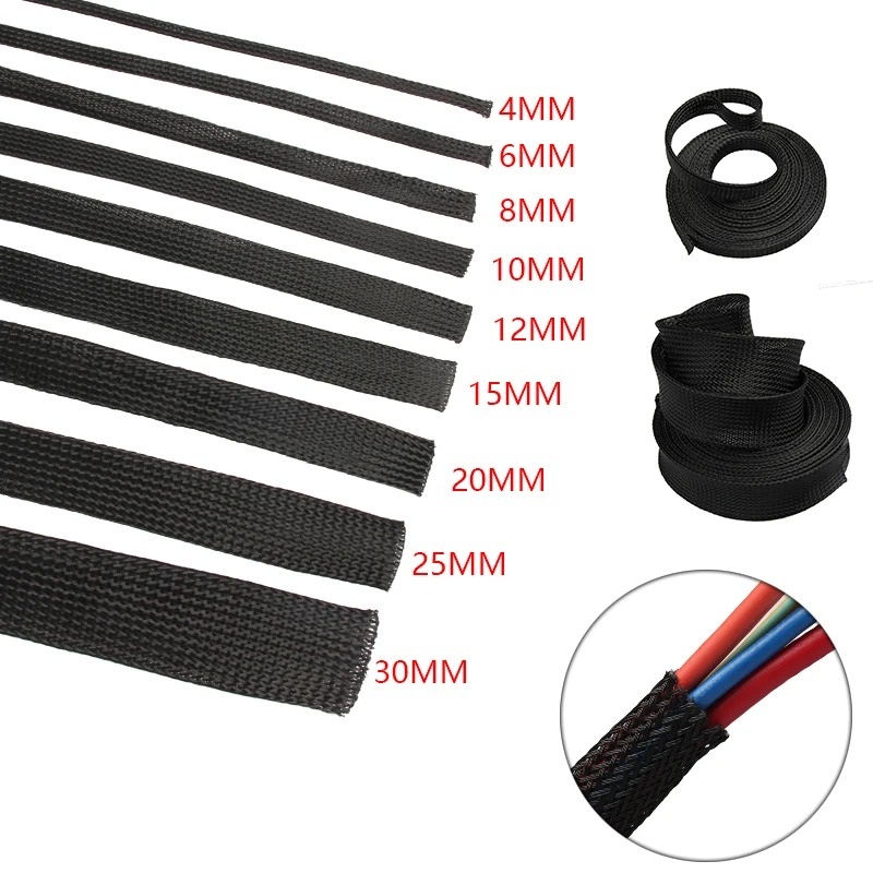 Cable Organizer (40mm) - 1meter Expandable Braided PET Black Cable Sleeve For Wires