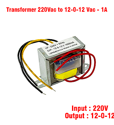 Transformer 220Vac to 12-0-12 Vac (1A)