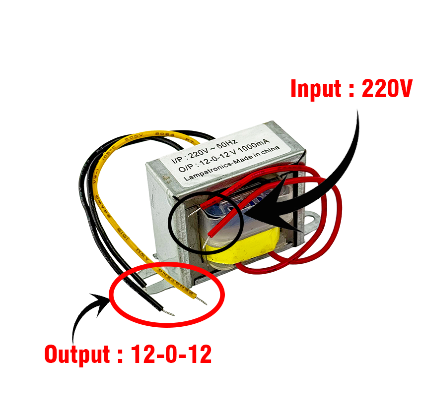 Transformer 220Vac to 12-0-12 Vac (1A)