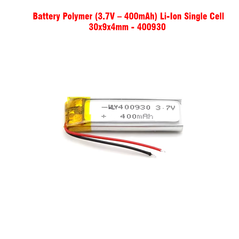 Battery Polymer (3.7V – 400mAh) Li-Ion Single Cell (30x9x4mm) 400930
