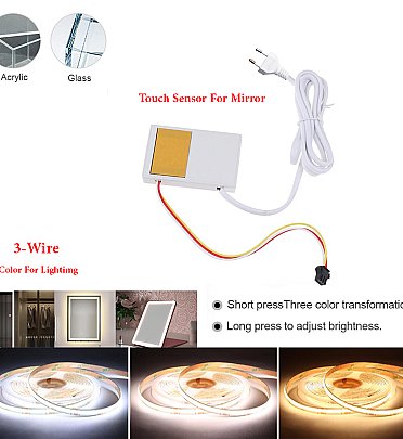 Three Color Led Light Mirror Touch Sensor ON/OFF Switch 220V -12W - For 1-5mm Glass/Acrylic/Mirror