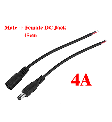 Pair DC Plug Jack Connector - 4A (Male + Female) with Wire 15cm - 5.5×2.1mm