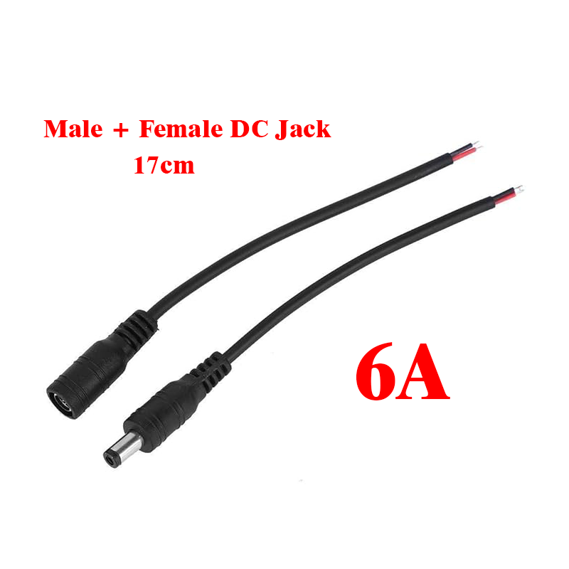 Pair DC Plug Jack Connector - 6A (Male + Female) with Wire 17cm - 5.5×2.1mm