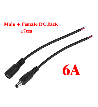 Pair DC Plug Jack Connector - 6A (Male + Female) with Wire 17cm - 5.5×2.1mm