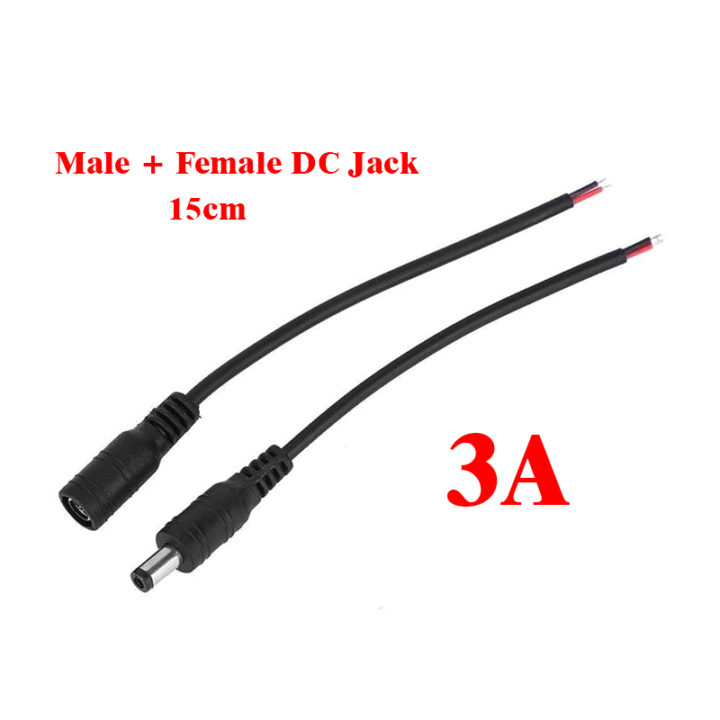 Pair DC Plug Jack Connector - 3A (Male + Female) with Wire 5.5×2.1mm