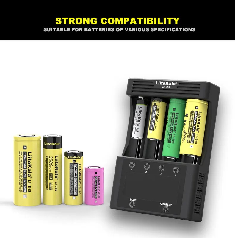 LiitoKala Lii-600 LCD Battery Charger and Capacity Tester 4 Slots For (Li-ion 3.7V) (NiMH&NiCd 1.2V)