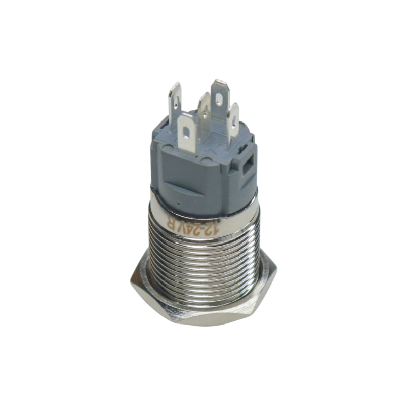 Metal Momentary Push Switch 16mm Waterproof with Ring Red LED 12-24V