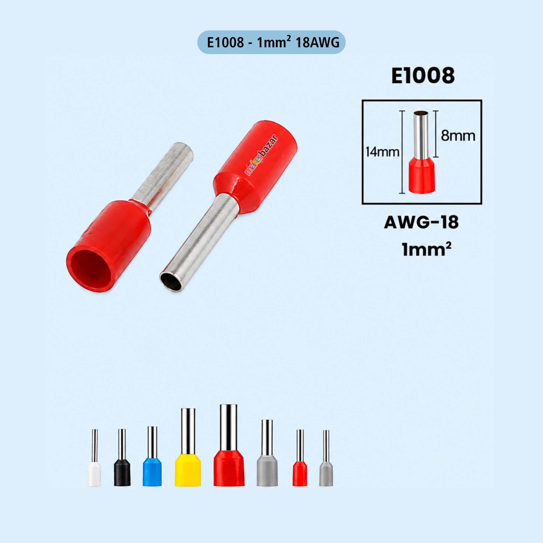 Ferrule Terminal Insulated (E1008) Cord End Wire Connector Gray