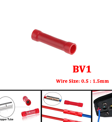 BV1 Insulated Crimp Terminal Red For Wires Straight Butt Connectors