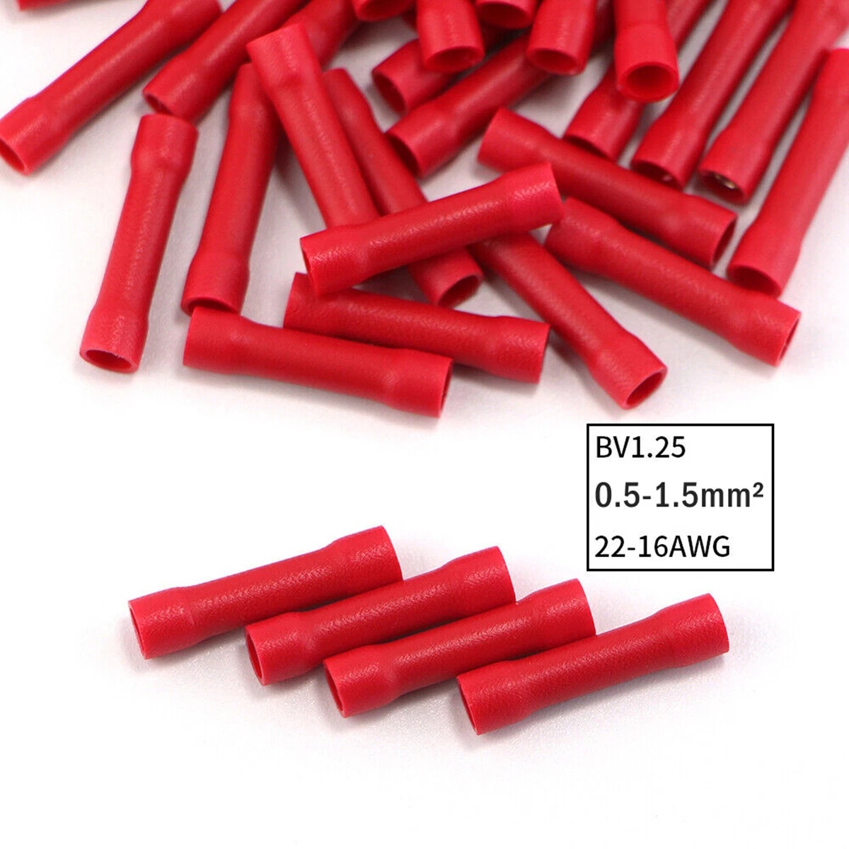 BV1 Insulated Crimp Terminal Red For Wires Straight Butt Connectors
